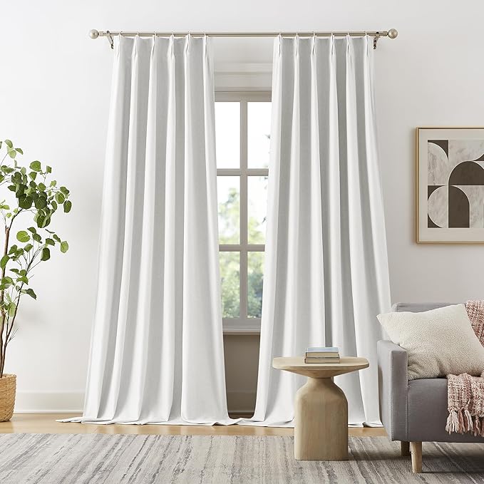 DUALIFE Pinch Pleated Blackout Curtains 108 Inches Long 9ft, Accordion Style Custom Window Drapes with Hooks,Floor Length to Ceiling Traverse Curtains for Living Room, Greyish White,40W x 108L, 2 PCs