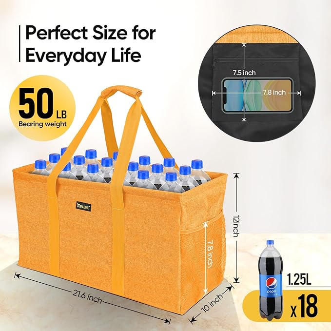 BALEINE Extra Large Utility Tote Bag with Wire Frame for Storage (Yellow, 22''x12''x10'')