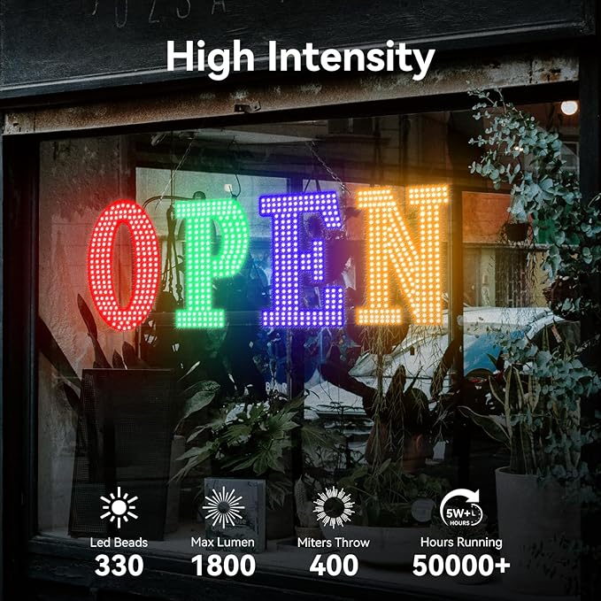 30'' x 10" Large Open Signs for Business, Super Bright LED Open Closed Sign with Hanging Installation, Light Up Sign for Bar Store Restaurant Office Hotel Salon Red&Green&Blue&Yellow
