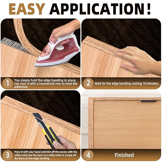 GSCIT Club Red Oak Edge Banding, 5/8 inch x 50ft roll of Veneer Edge Banding - Pre-glued Flexible, Real Wood Tape for Cabinet Repair & Furniture Restoration