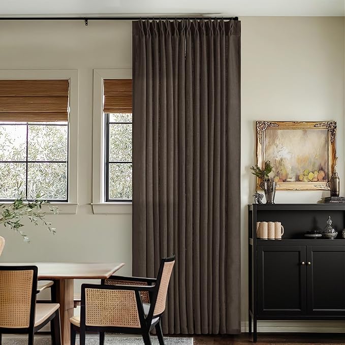 Dark Chocolate Pinch Pleated Linen Curtains 96 Inches Long 2 Panels for Living Room Bedroom Memory Training Brown Semi Sheer Pleat Drapes with Hooks Rings Light Filtering Window Curtain 40x96