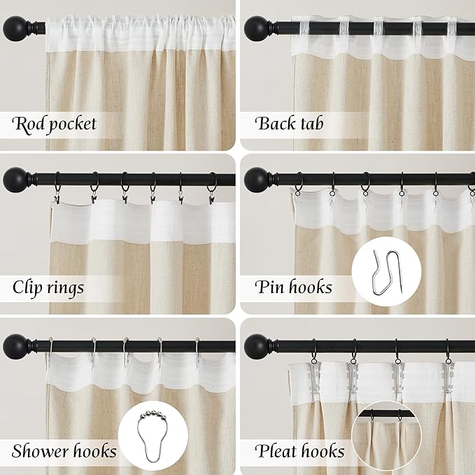 NICETOWN Pinch Pleated Natural Thick Linen Curtains 84 inches Long for Living Room 2 Panels Set, Back Tab/Rod Pocket with Pleat Tape Privacy Added Window Treatments for Farmhouse/Bedroom, W55 x L84