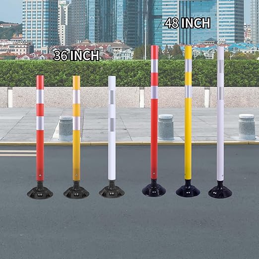 8 Pack Traffic Delineator Posts – High Visibility Reflective Safety Cones with Spring Base for Roadway, Parking, Garage, Construction Zones (Yellow, 36 Inch)