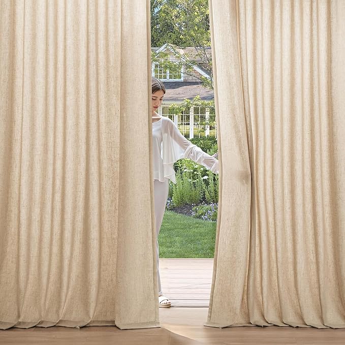 MIULEE Non-See-Through Privacy Linen Curtains 2 Panels, Light Filtering Window Curtains Farnhouse Textured Back Tab Semi Sheer Drapes for Bedroom Living Room, 52 x 108 Inches Long, Light Brown