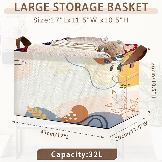 Boho Floral Collapsible Storage Bin - 17x11.5x10.5 Inch Foldable Organizer Basket for Home Decor, Bohemian Decor, Closet - Single Pack No Lid Space-Saving Design