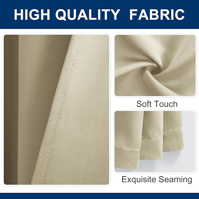 Hiasan Blackout Patio Sliding Door Curtain Extra Wide Thermal Insulated Blind Privacy Room Divider Curtain with Back Tab & Rod Pocket for Bedroom Partition Glass Door (100 x 84 Inches, Light Beige)