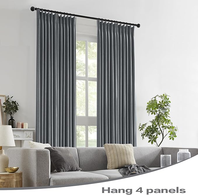 DUALIFE Charcoal Grey Blackout Pinch Pleat Curtains, 102 Inches Long 2 Panels Set, Back Tab with Hooks for Bedroom, Thermal Insulated for Hall, Villa, 40W x 102L