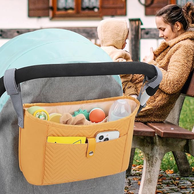 Accmor Universal Stroller Organizer, Stroller Bag Stroller Caddy Organizer, Stroller Accessories Fits for Uppababy, Baby Jogger, Nuna, Doona, Britax Strollers, Brown
