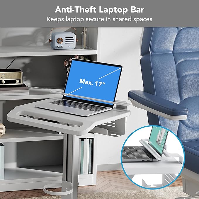 Mount-It! Medical Laptop Cart with Locking Wheels and Anti-Theft Bar, Mobile Computer Workstation for Clinics, Hospitals, Labs – Secure Rolling Cart with Supply Holders and Cable Management
