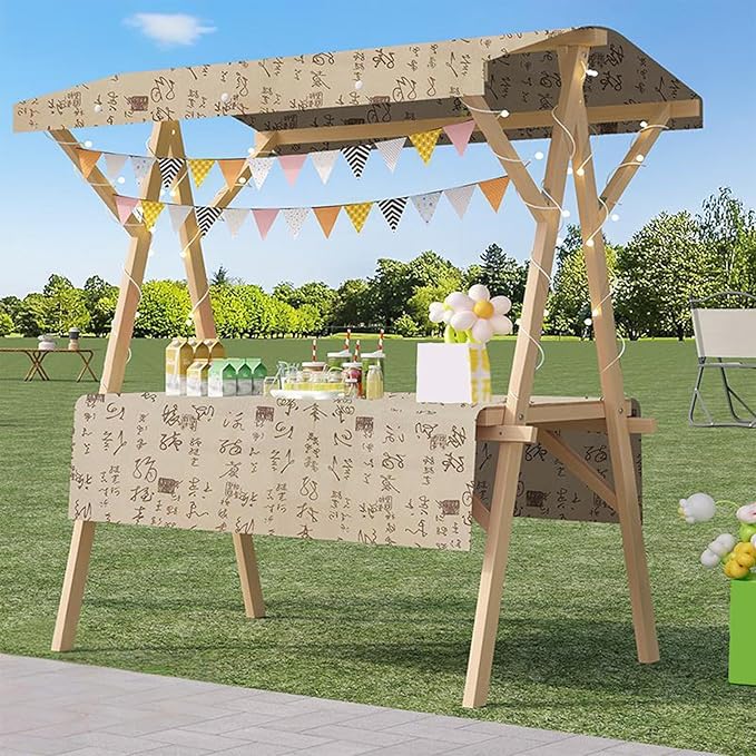 Outdoor Vendor Cart, Portable Cart with Canopy, Movable Stall Display Stand, Foldable Vending Stand Kiosk Display Trolley with Canopy, for Market, Street Food, Events(Brown,150cm/59in)