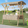 Outdoor Vendor Cart, Portable Cart with Canopy, Movable Stall Display Stand, Foldable Vending Stand Kiosk Display Trolley with Canopy, for Market, Street Food, Events(Brown,120cm/47.2in)