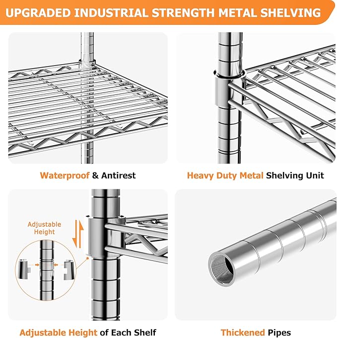 Storage Shelves Heavy Duty, 4 PCS 48" L x 20" W x 72" H Garage Wire Shelving Unit Loads 2000LBS, 5-Tier Adjustable Metal Industrial Utility Shelf Rack for Kitchen, Laundry Room, Warehouse, Basement