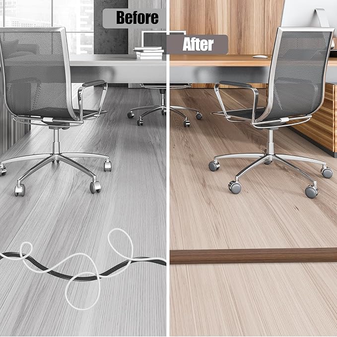Floor Cord Cover Cable Cavity Self Adhesive Cord Hider Floor Floor Cable Management Power Cord Protector Floor Electric Cord Covers for Offices, Gym, Exhibitions (Misty Brown Wood, 2.36" x 10')