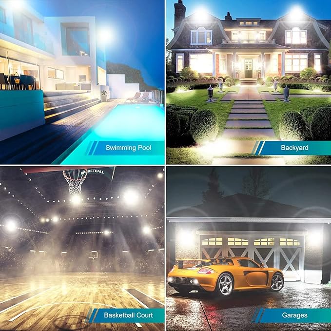 2 Pack 800W LED Flood Light Outdoor,3750W Equivalent Super Bright FloodLight with Plug,88500LM 5000K Daylight White IP66 Waterproof Commercial Lighting for Sports Fields,Counts,Arena,Stadium