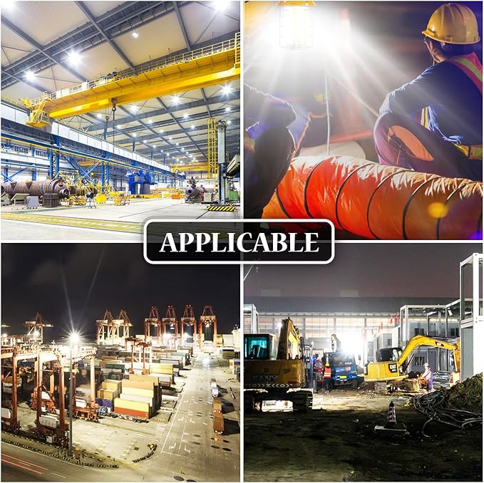 120W LED Temporary Work Light 5000K Daylight 18000 Lumens Super Bright with Fan Radiator Stainless Steel Guard Construction Lights Sturdy Hook Suitable for workshops, Construction Sites, etc.