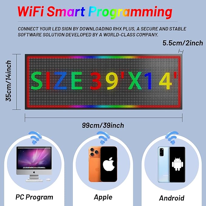 ‌Kochenkore P10 Programmable LED Sign, 39"x14" Scrolling Display, Waterproof Outdoor Digital Signage with WiFi Control, Indoor RGB Advertising Message Board for Business & Store Signs