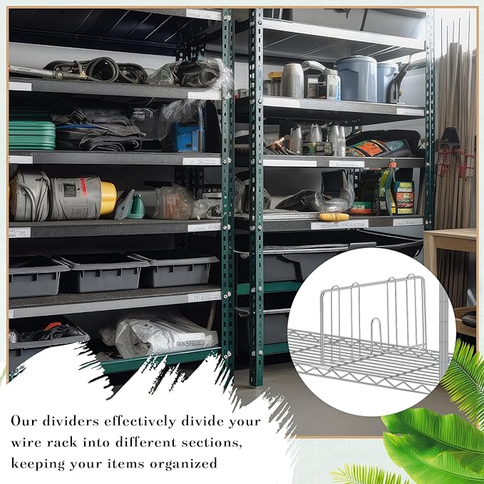 6 Pcs 18" W x 9" H Wire Shelf Divider Chrome Plated Steel Wire Rack Divider for Shelving Metal Accessories for Bathroom Kitchen Office Pantry Room Storage Organization, Silver