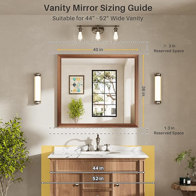 40x36 Inch Bathroom Mirror for Wall, Anti-Rust Walnut Wood Grain Metal Framed Bathroom Mirrors for Over Sink,Rectangler Mirrors for Bathroom Vanity, Farmhouse, Bedroom, Living Room, Entryway Decor