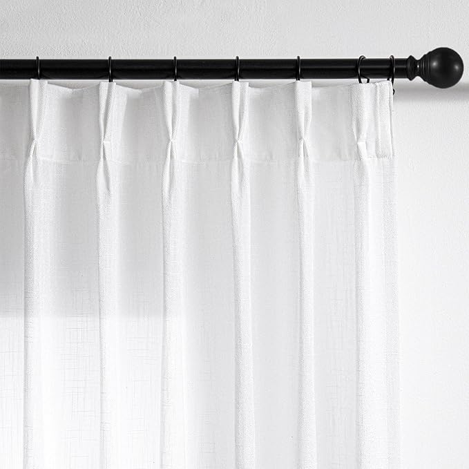 MYSKY HOME White Curtains 84 Inch Length 2 Panels Set, Semi Sheer Curtains for Bedroom Living Rooom Pinch Pleated Cotton Blend Soft Touch Light Filtering Drapes for Sliding Glass Door, 40 x 84 in