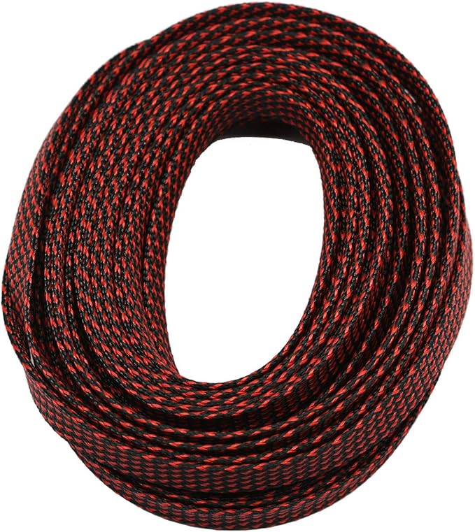 30ft PET Expandable Sleeving Wire Cable Sleeve (2/5" Red&Black 30ft)