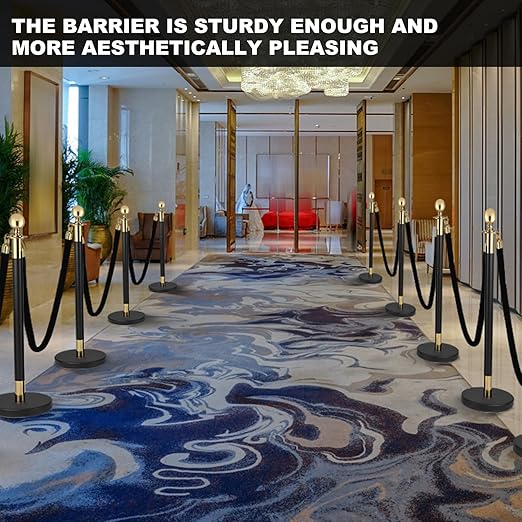 4Pack Stanchions and Velvet Ropes, 5 ft Black Velvet Rope and Poles Set, Black-Gold Stainless Steel Stanchion Posts Crowd Control Barriers for Red Carpet Runner Party Supplies