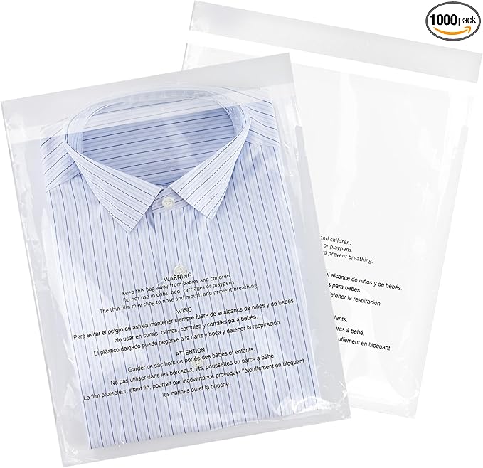 iMailer - 12" x 18"(1000 Counts) - Poly Bags with Suffocation Warning Self Seal 1.6 Mil for Clothing, Shirts, Packaging - Permanent Adhesive