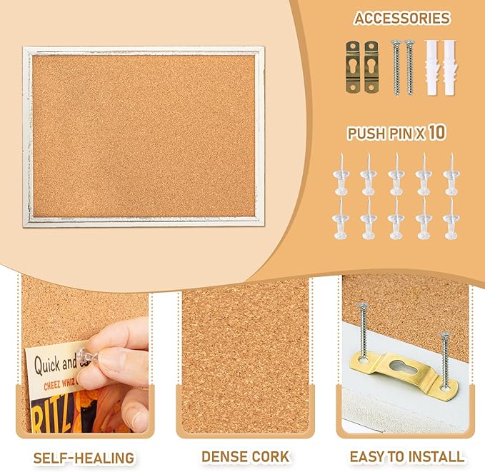 DOLLAR BOSS White Cork Board for Wall - 24 X 18 Inches, Rustic Wooden Frame Bulletin Board, Decorative Hanging Pin Board for Office & Home Decor