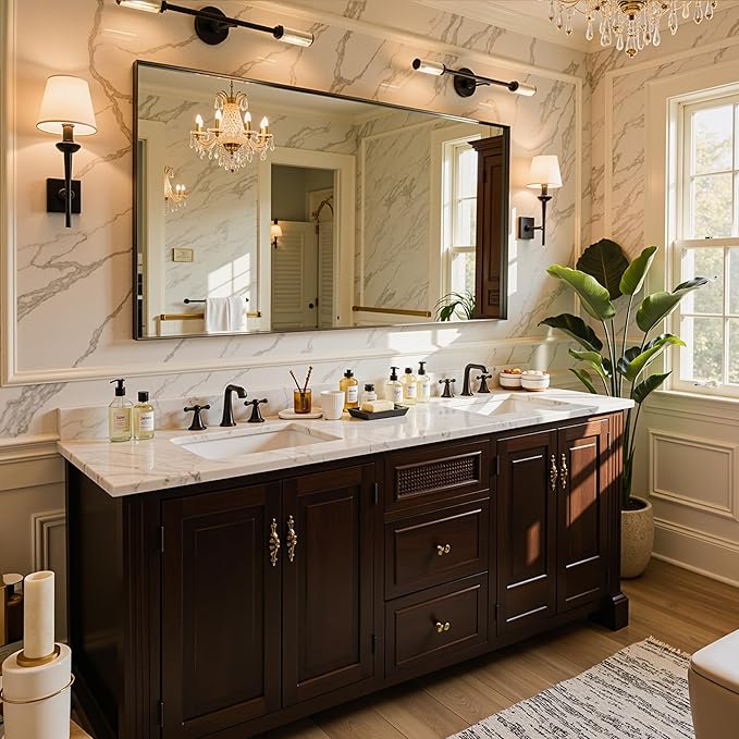 48"x36" Black Framed Bathroom Mirror, Large Rectangular Vanity Mirror, Aluminum Metal Frame, Wall Farmhouse Modern Wall-Mounted Mirrors for Bathroom, Bedroom, Living Room, Over Sink