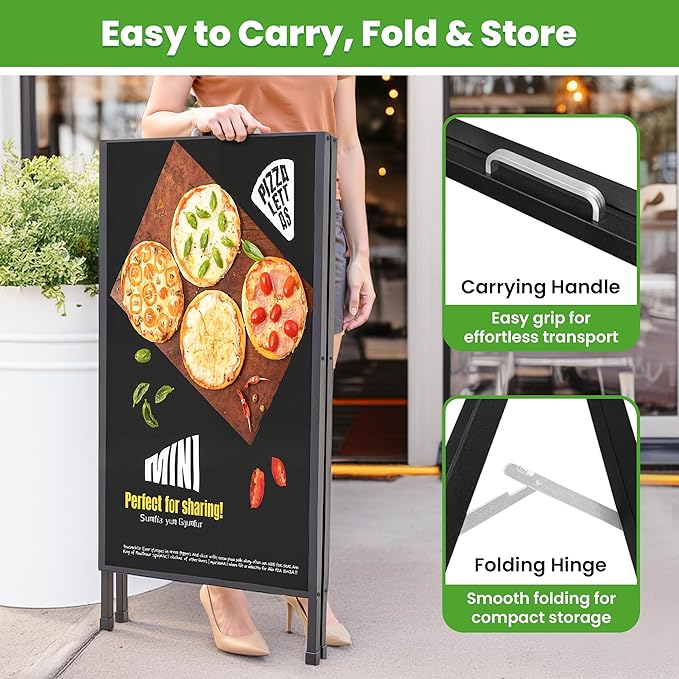 2 Pack A Frame Sign Holder 24x36 Inch, Double-Sided Folding Sandwich Board with Handle, Heavy Duty Metal Sidewalk Sign for Outdoor Business Advertising, Includes 4 Plastic Boards