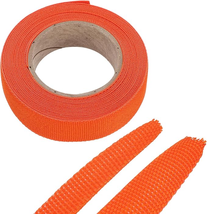MECCANIXITY Braided Cable Sleeves Heat Shrinkable Fabric Sleeving, 5/8" 16ft Orange 2:1 Ratio Heat Shrinkable Cord Protector for Harness Cable, Network Cable Protection, Cable Management