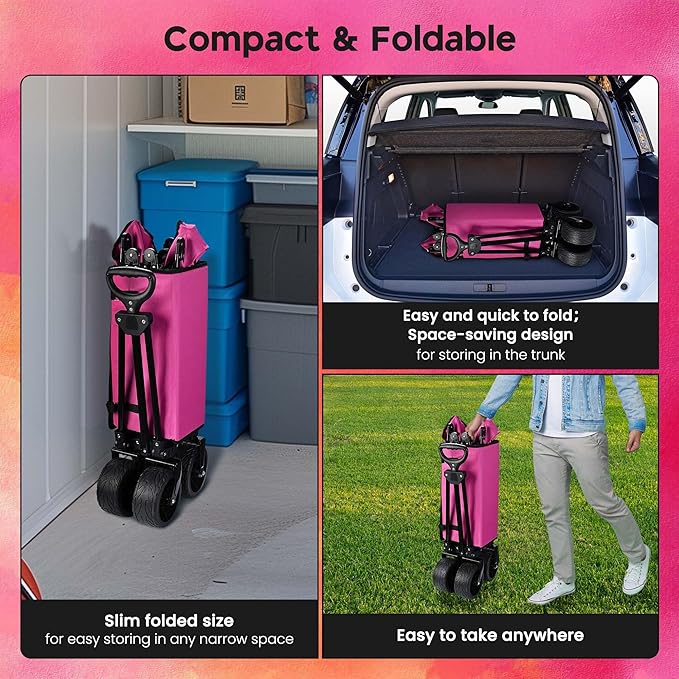 225L Large Capacity Folding Wagon Collapsible Cart for Camping Shopping Sports Makeup Artists Weddings Flea Markets