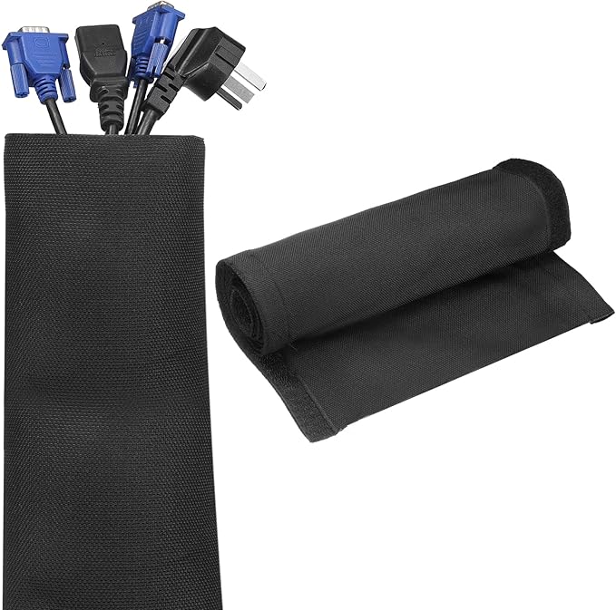 uxcell Hook and Loop Cable Management Sleeve, 3.3ft x 3.2 Inch Flexible Cable Wrap Covers Wire Hider, Cord Organizer and Cable Protector for Desk TV Computers, Black