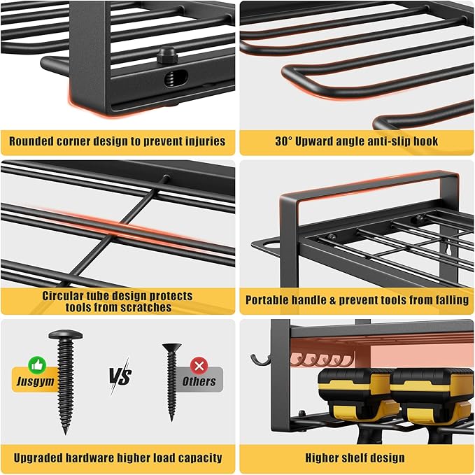 49.4'' Large Power Tool Organizer Wall Mount, 4-Tier Tool Storage Rack with 12 Drill Holders, 600LBS Load Heavy Duty Cordless Tool Shelf for Garage Organization, Gift for Men