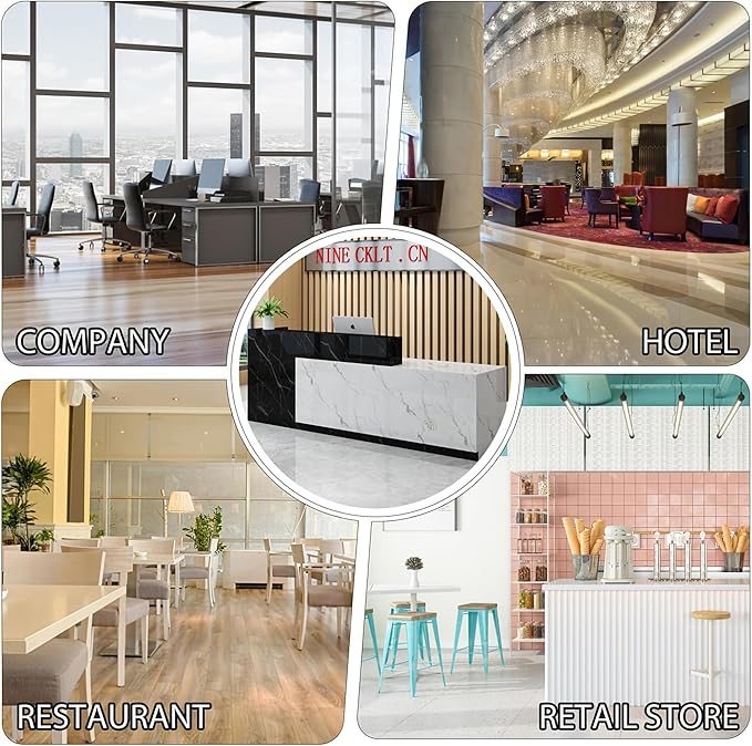 Wood Reception Desk Marble Stone with Checkout Retail Counter L Shaped Modern Mostrador para Negocio Office Desk Closed Front with Storage Drawers for Barber,Salon,Clothing Store