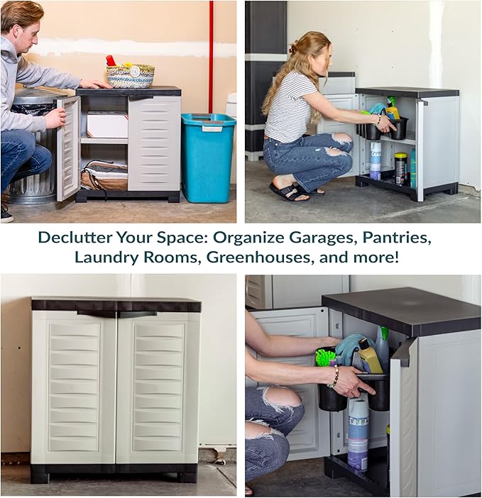 Sunnydaze Plastic Garage Storage Cabinet with Adjustable Shelf - 25.5" H - Garage, Office, Home, Laundry Room - Gray