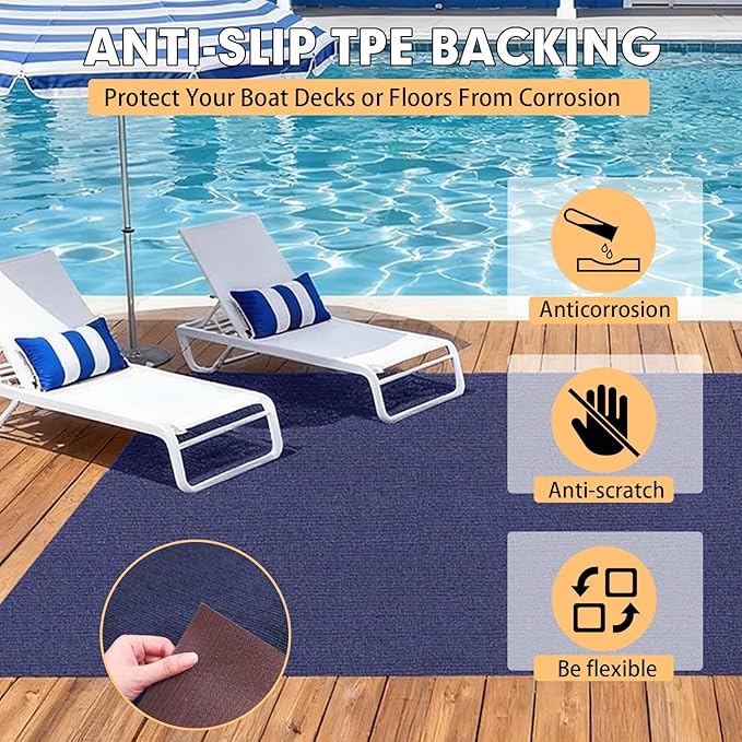 Marine Carpet,5 FT x 10 FT Deep Blue Indoor Outdoor Carpet 0.2" Thick Boat Carpet with Water-Proof TPE Backing, Non-Slide Outdoor Marine Carpet Roll for Home, Patio, Porch, Deck