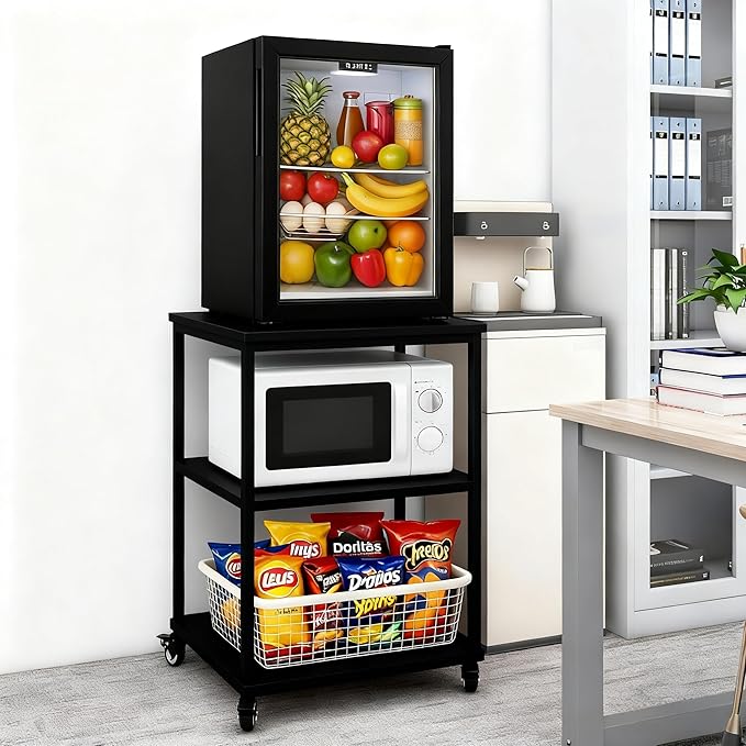 Heavy Duty 2-Tier Printer Stand with Locking Wheels, 19.5"x19.5" Large Printer Table Shelf, Holds 100 lbs per Shelf - Fits Most 60" Desks, Perfect for Office, Home, Laser Printer or Mini Fridge