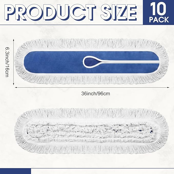 10 Pack 36" Commercial Dust Mop Replacement Heads Reusable Washable Cotton Dusting Pads Compatible with Industrial Dust Mop for Commercial Floor Cleaning and Janitorial Supplies Gym Office