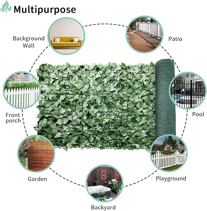 SunnyRoyal 8 Pcs 6' x 12' Artificial Fence Ivy Privacy Screen Greenery Wall with Mesh Back Ivy Leaf Fence Screen Decoration for Patio Outdoor Garden Yard Garden
