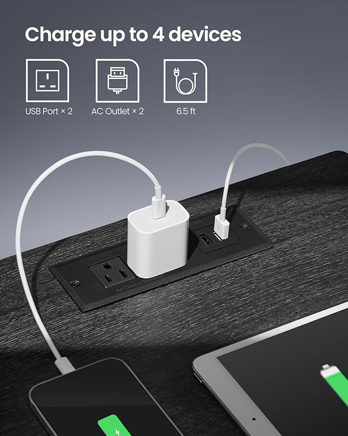 VASAGLE Set of 2 LED Nightstands with Charging Station, Adjustable Colors, 2 AC Outlets, 2 USB Ports, Bedside Tables, Side Tables with Drawer, 13.8 x 15.7 x 21.7 Inches, Ebony Black ULET918T21