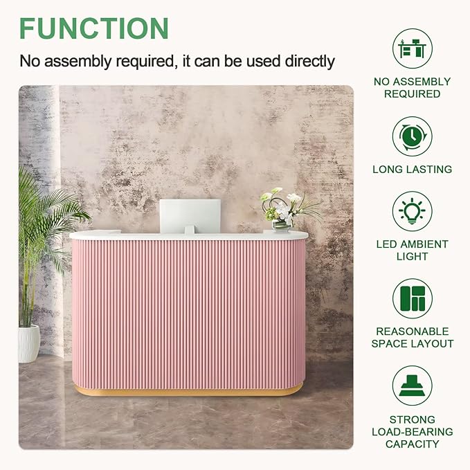 Small Reception Desk with Drawer and Cabinet Front Desk Receptionist Counter No Assembly Required Reception Room Tables Checkout Counter for Shop Retail Office Salon Lobby Green 63inch/160cm