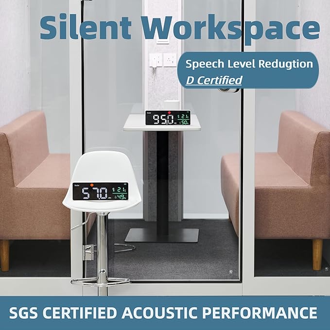 Office Pod, Sound Pod, Large Space SoundProof Office Pod for 8 People, Sound Booth Mobile Roller, LED Lighting, Centrifugal Fans and AC USB Ports X Large for 8 Persons White/Smoked Glass