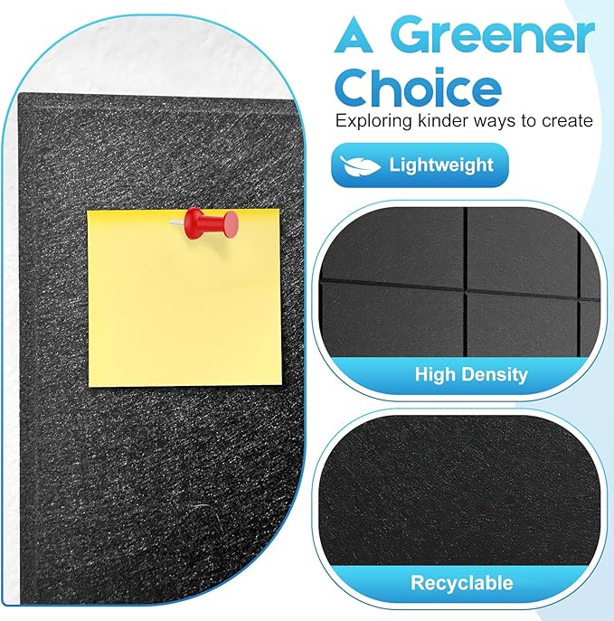 Large Cork Board for Wall 47"x 35", 12 Pack Black Bulletin Board, Felt Wall Tiles with 72 Safe Removable Adhesive Tabs, 60 Push Pins, Cork Boards for Home Office Pin Board Tack Board