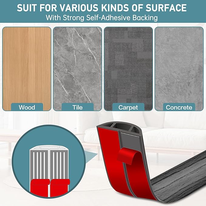 Floor Cord Cover Self Adhesive Cord Hider Floor Extension Cord Covers for Floor Power Cord Protector Cable Management Prevent Cable Trips Cable Cavity 0.59" W x 0.31" H (Deep Grey Wood, 3.3Ft)
