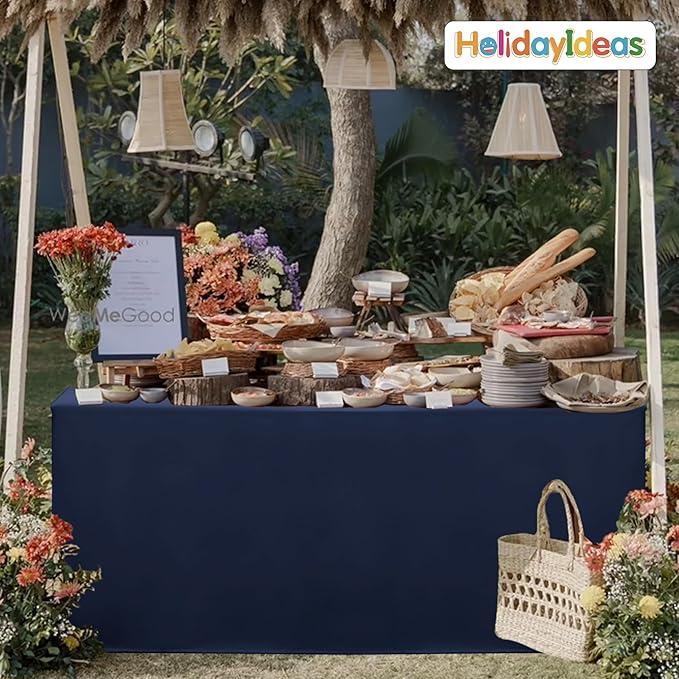 HolidayIdeas Open Back Fitted Tableclothss for 6 Foot Rectangle Table, Wrinkle Resistant Washable Table Covers 72x30 Inch for Craft Fairs, Banquets, Trade Show Display, Navy Blue,4 Pcs