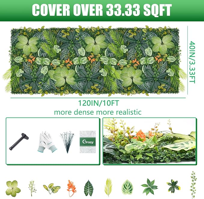40"x120"(33.33 SQFT) Artificial Grass Wall, Greenery Backdrop Wall with UV-Anti, Fake Grass Panels for Indoor Party Wedding and Outdoor Garden Decor