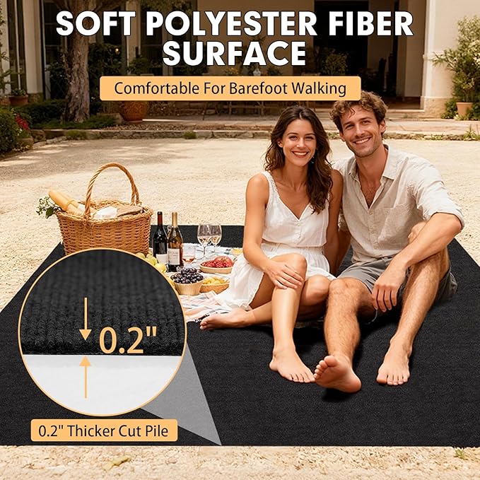 Marine Carpet,5 FT x 10 FT Black Indoor Outdoor Carpet 0.2" Thick Boat Carpet with Water-Proof TPE Backing, Non-Slide Outdoor Marine Carpet Roll for Home, Patio, Porch, Deck