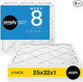 Simply 25x32x1 Air Filter, Merv 8, 6 Pack, For Home AC Furnace & HVAC (Actual Size: 24.75"x31.75"x0.75") DUST, Pet, & Allergy Control