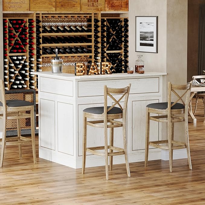 Tribesigns Bar Cabinet, L-Shaped Home Bar Table with Stemware Racks, 4-Tier Corner Bar Unit Liquor Wine Bar Table Reception Desk for Home Pub, White