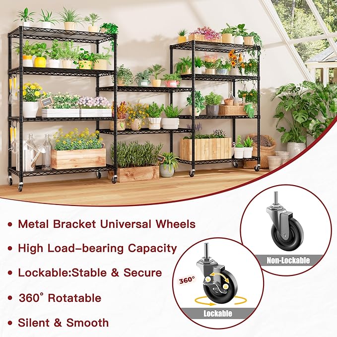 PrimeZone 2 Packs 36" W x 16" D x 79" H Wire Storage Shelves with Wheels, 5 Tier NSF Certified Heavy Duty Adjustable Kitchen Shelving Unit, Pantry Organizer Rack Rolling Metal Shelf for Garage Closet